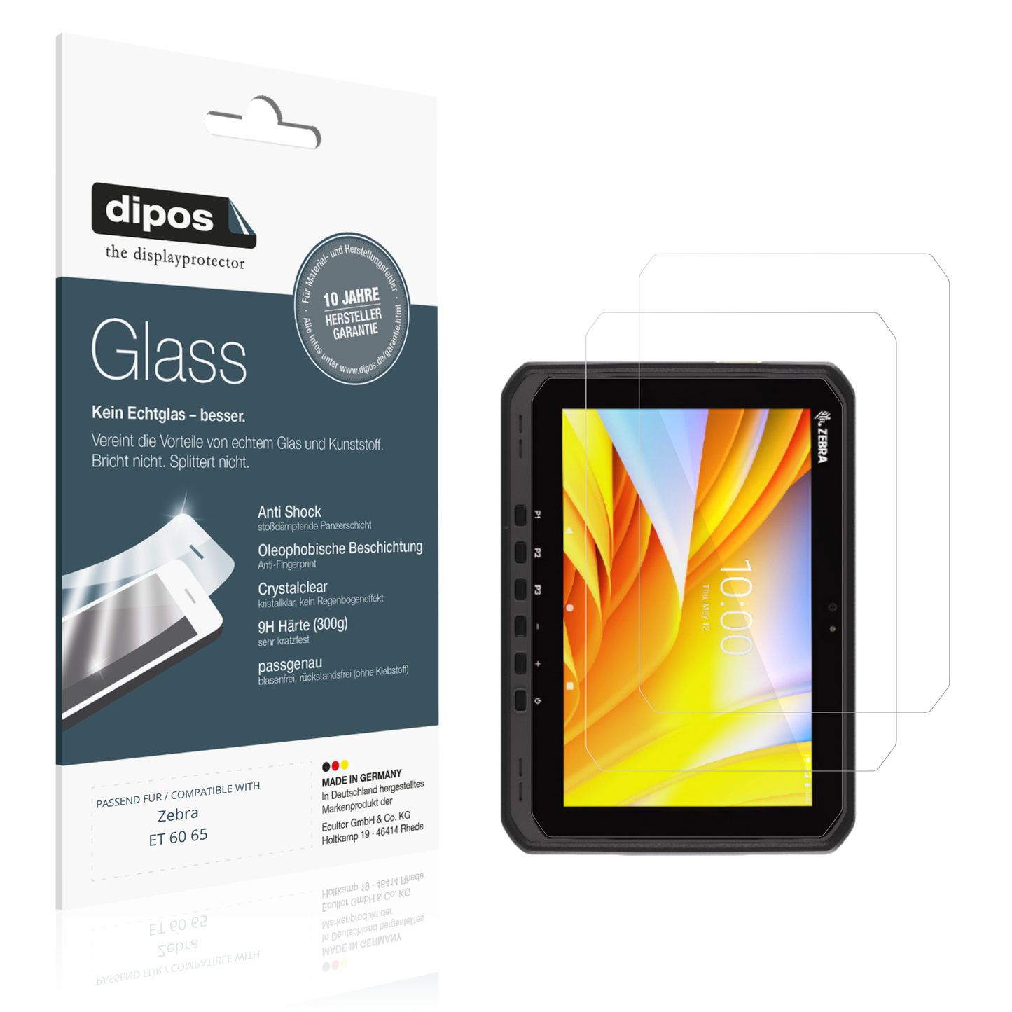 Klare Displayschutzfolie von dipos passend für Zebra ET 60 65, 9H kratzfest und blasenfrei montiert
