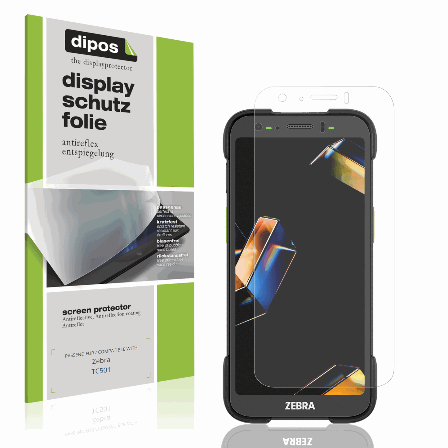 Matte Displayschutzfolie von dipos passend für Zebra TC501, präziser Zuschnitt und blasenfrei montiert