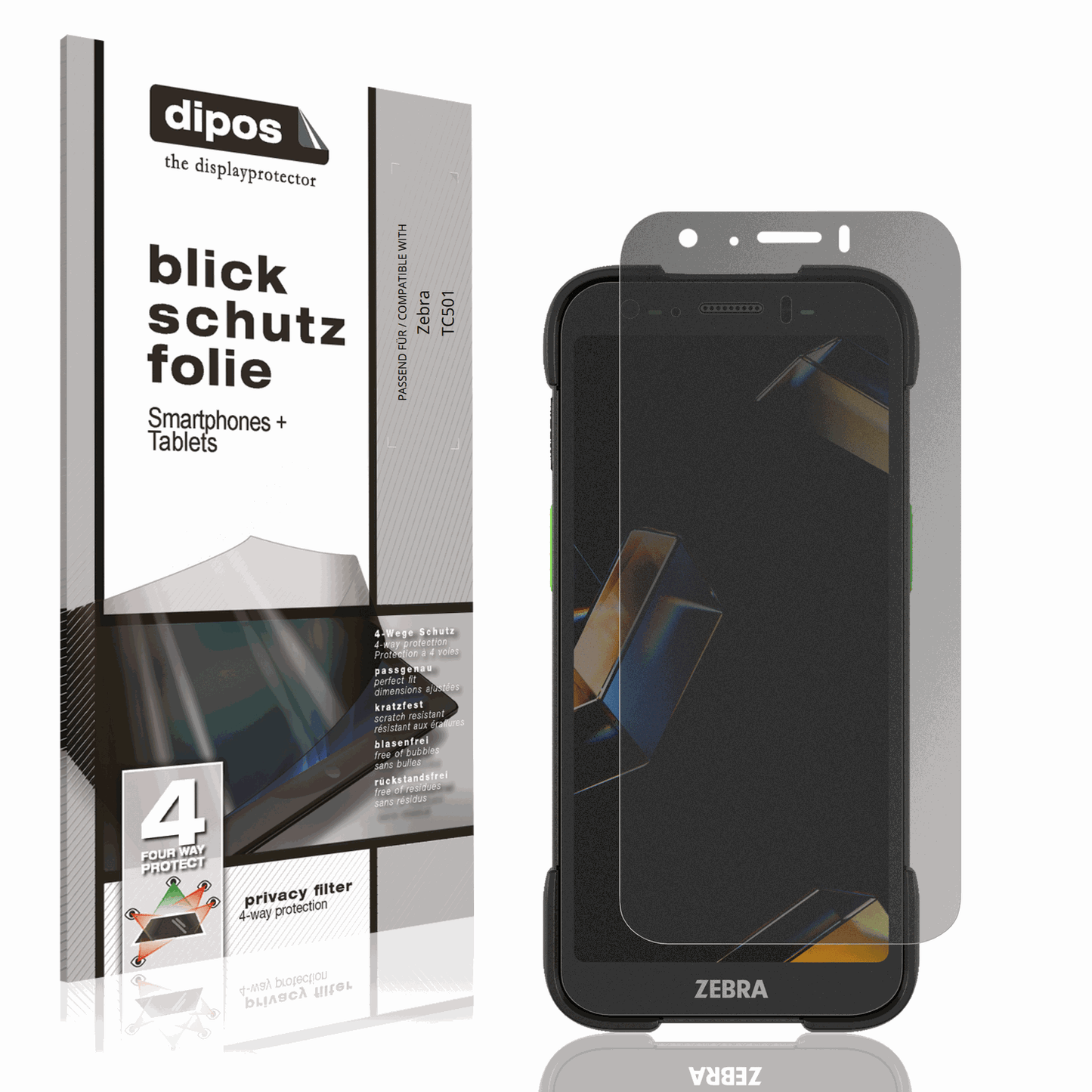 Blickschutzfolie von dipos passend für Zebra TC501, präziser Zuschnitt und blasenfrei montiert