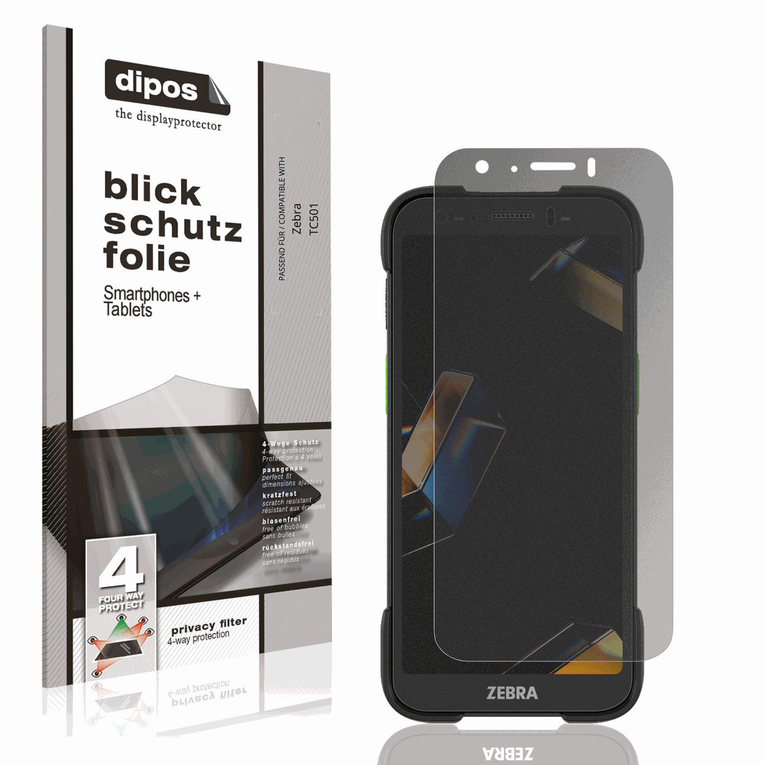 Blickschutzfolie von dipos passend für Zebra TC501, präziser Zuschnitt und blasenfrei montiert