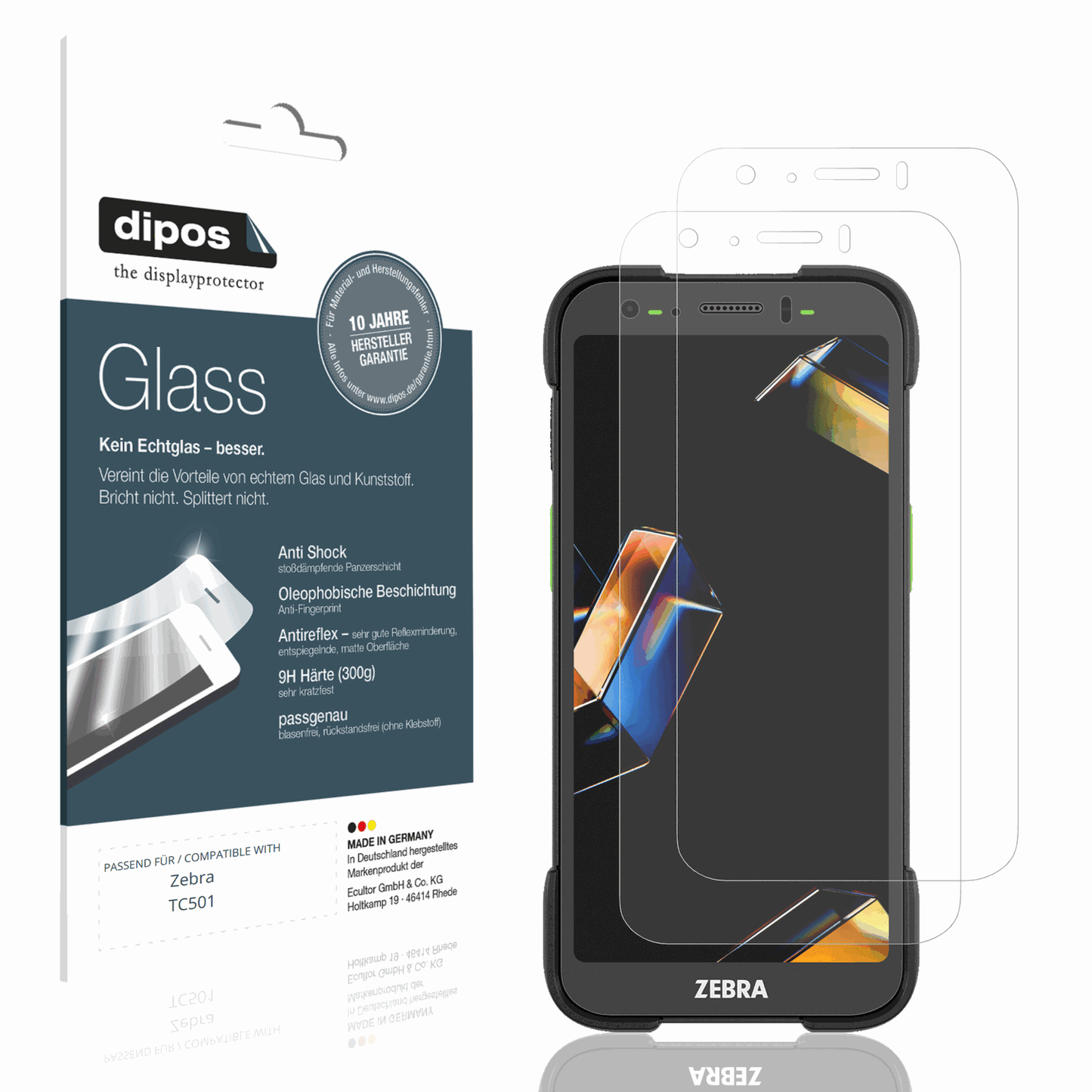 Matte Displayschutzfolie von dipos passend für Zebra TC501, 9H kratzfest und blasenfrei montiert