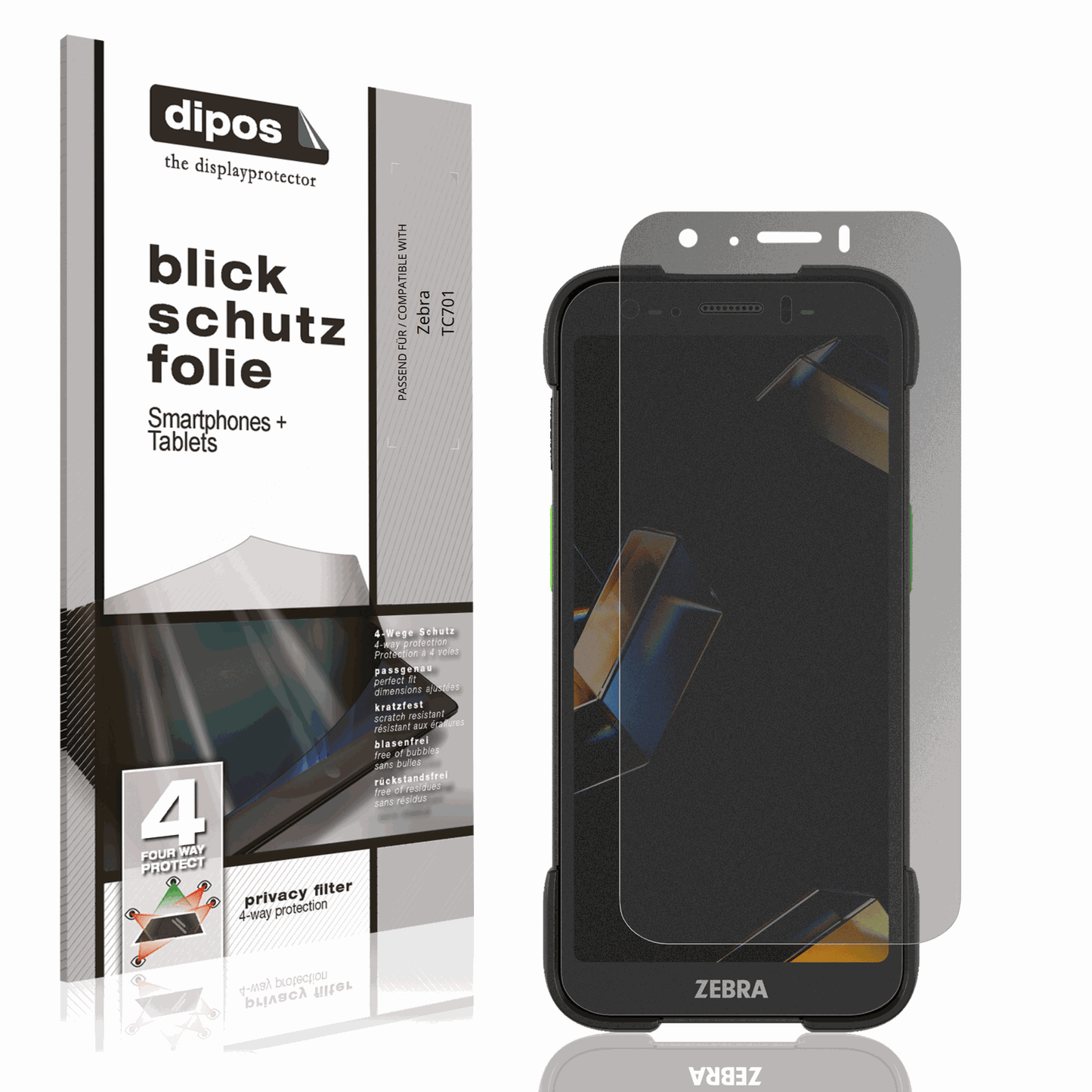 Blickschutzfolie von dipos passend für Zebra TC701, präziser Zuschnitt und blasenfrei montiert
