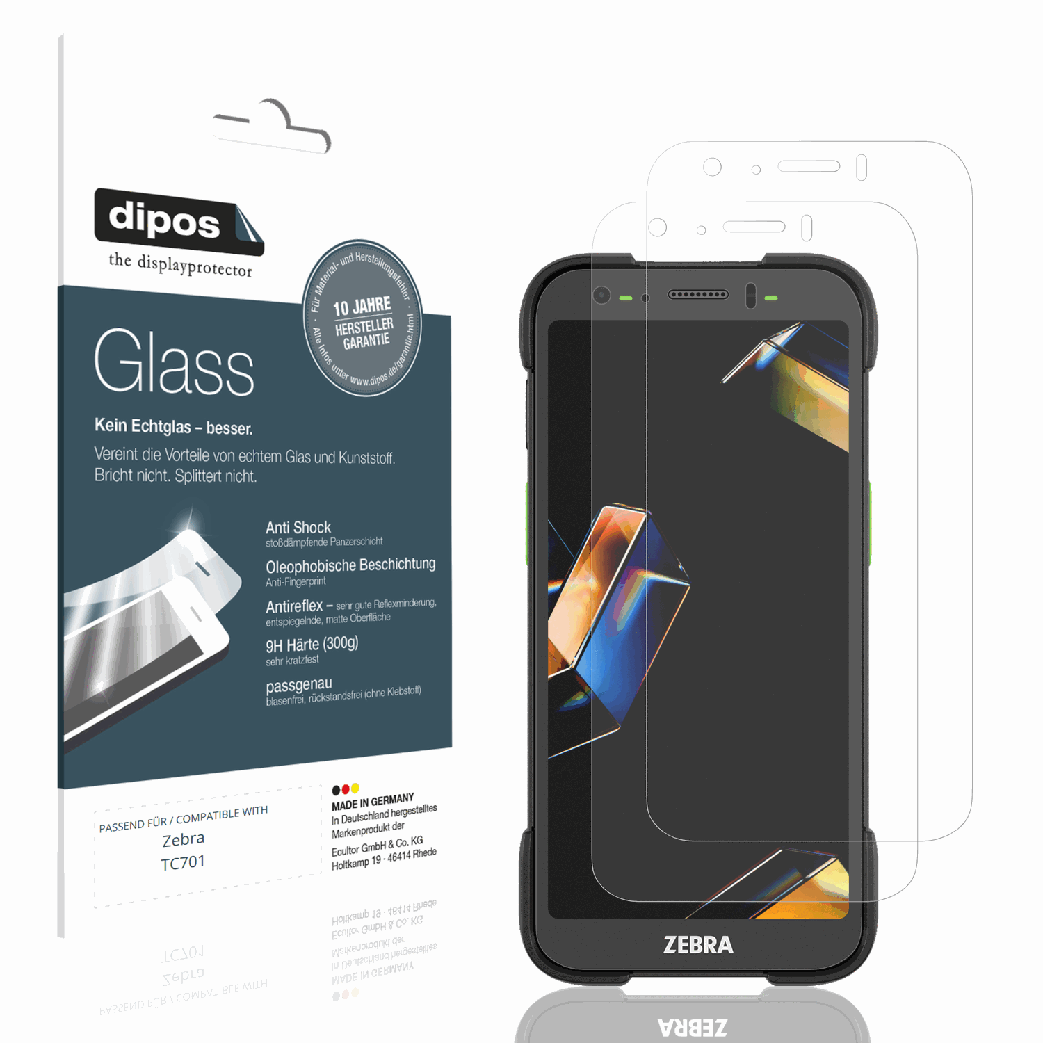 Matte Displayschutzfolie von dipos passend für Zebra TC701, 9H kratzfest und blasenfrei montiert