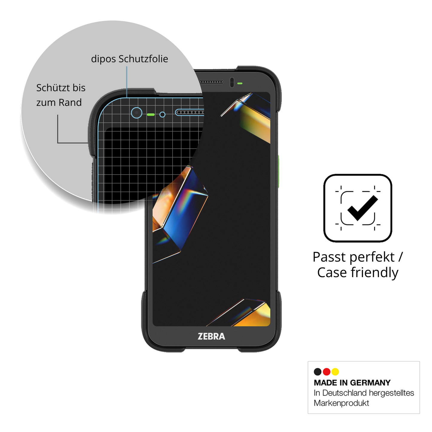 Schutzglasfolie mit optimaler Passform, zur Verwendung mit Hüllen geeignet