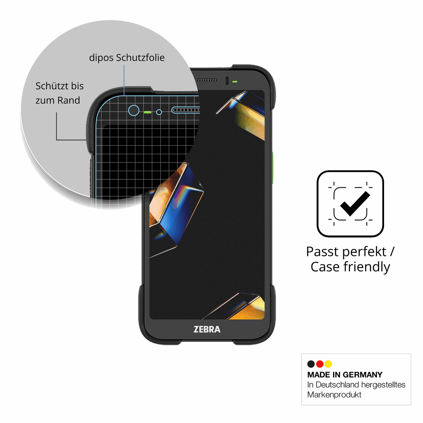 Schutzglasfolie mit optimaler Passform, zur Verwendung mit Hüllen geeignet