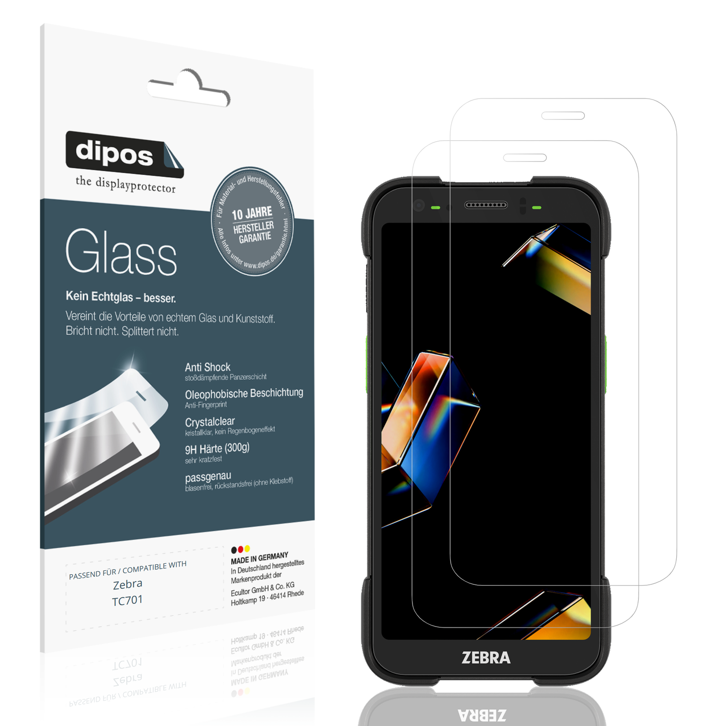 Klare Displayschutzfolie von dipos passend für Zebra TC701, 9H kratzfest und blasenfrei montiert