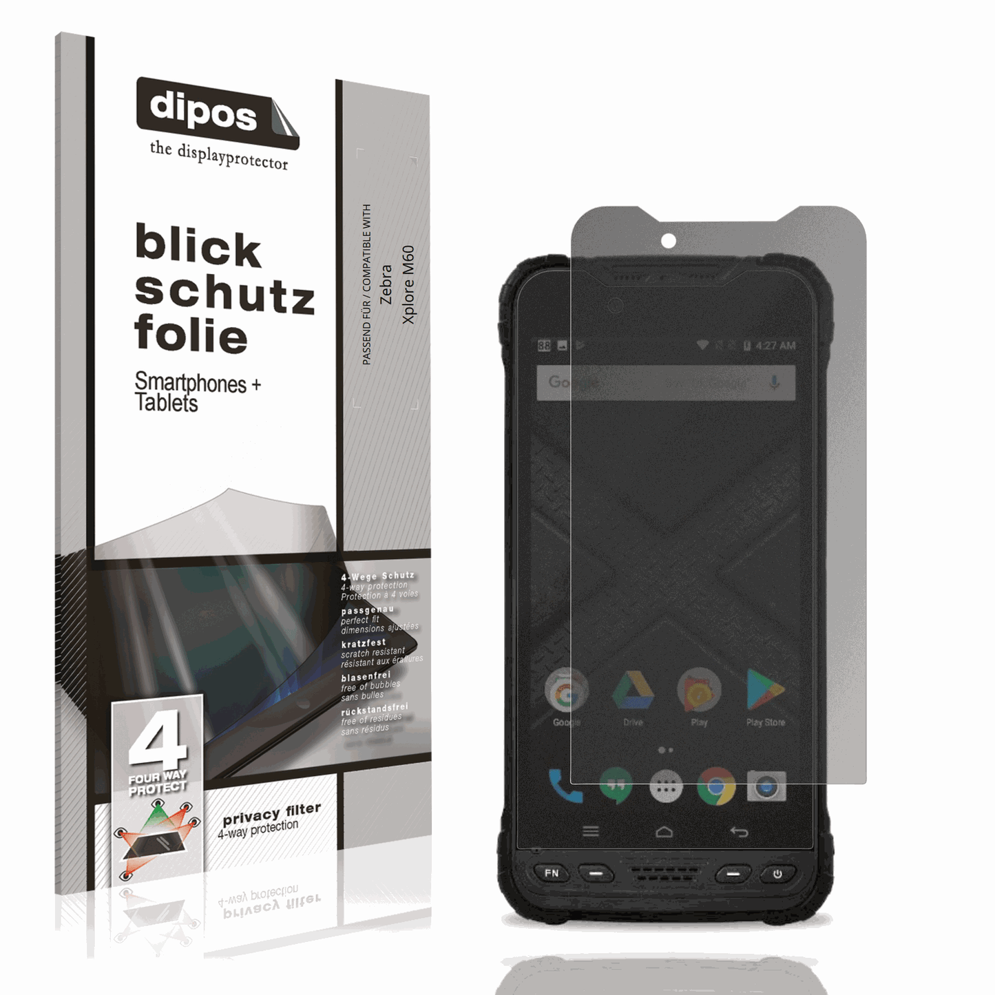 Blickschutzfolie von dipos passend für Zebra Xplore M60, präziser Zuschnitt und blasenfrei montiert