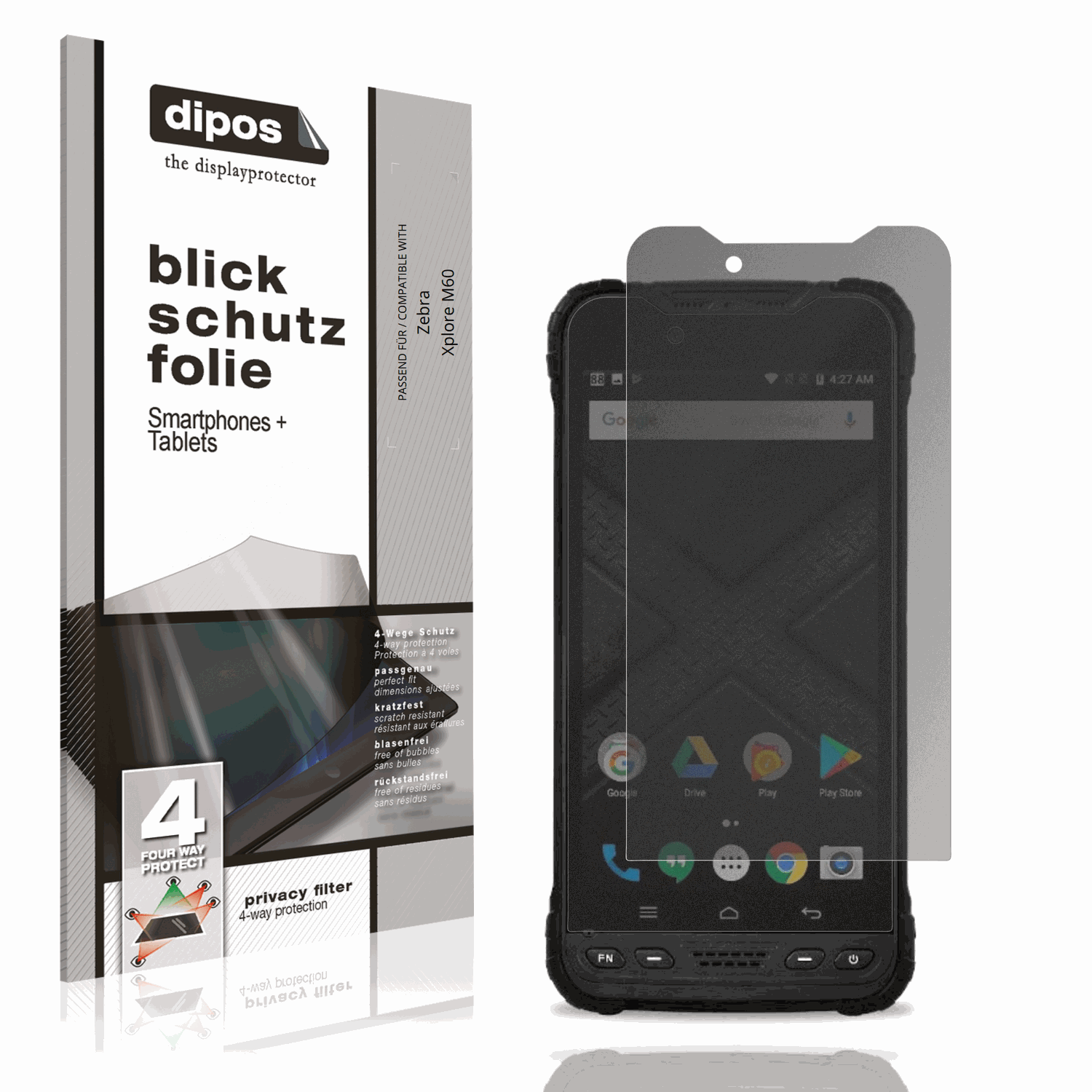 Blickschutzfolie von dipos passend für Zebra Xplore M60, präziser Zuschnitt und blasenfrei montiert