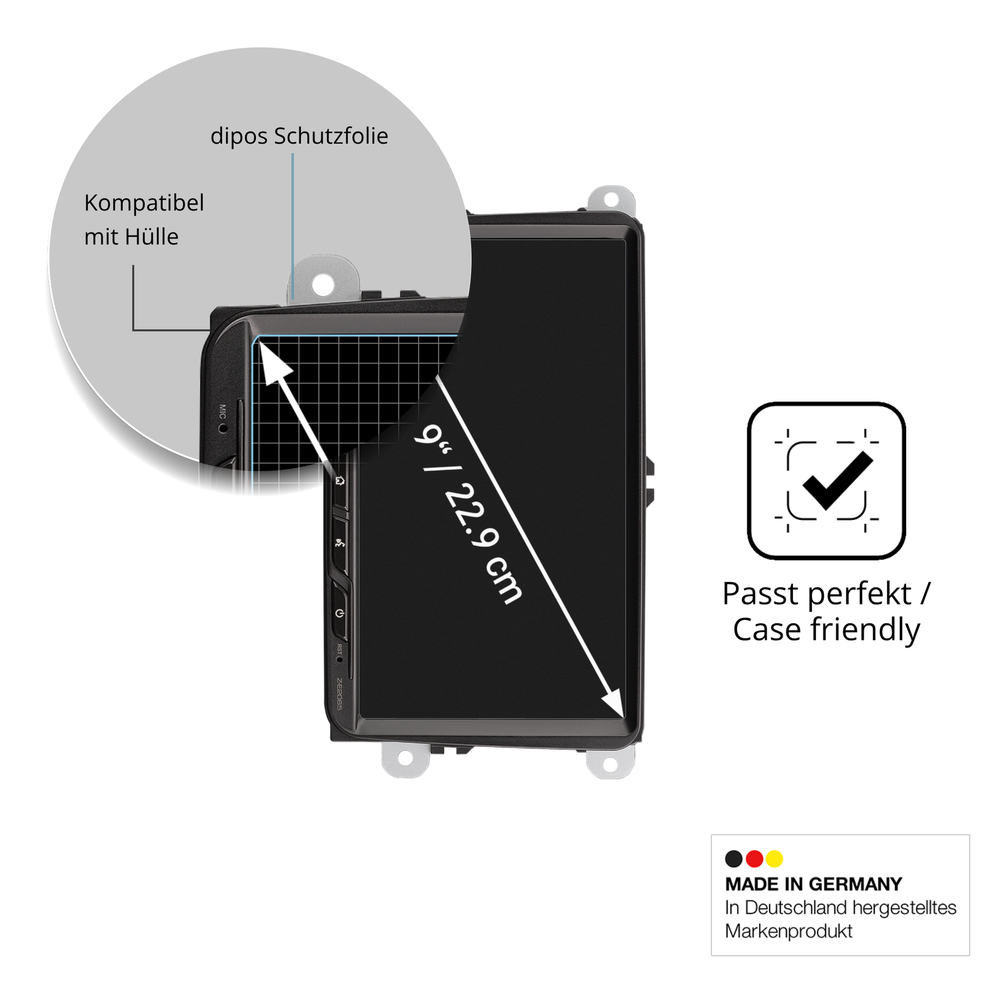 Schutzfolie mit optimaler Passform, zur Verwendung mit Hüllen geeignet