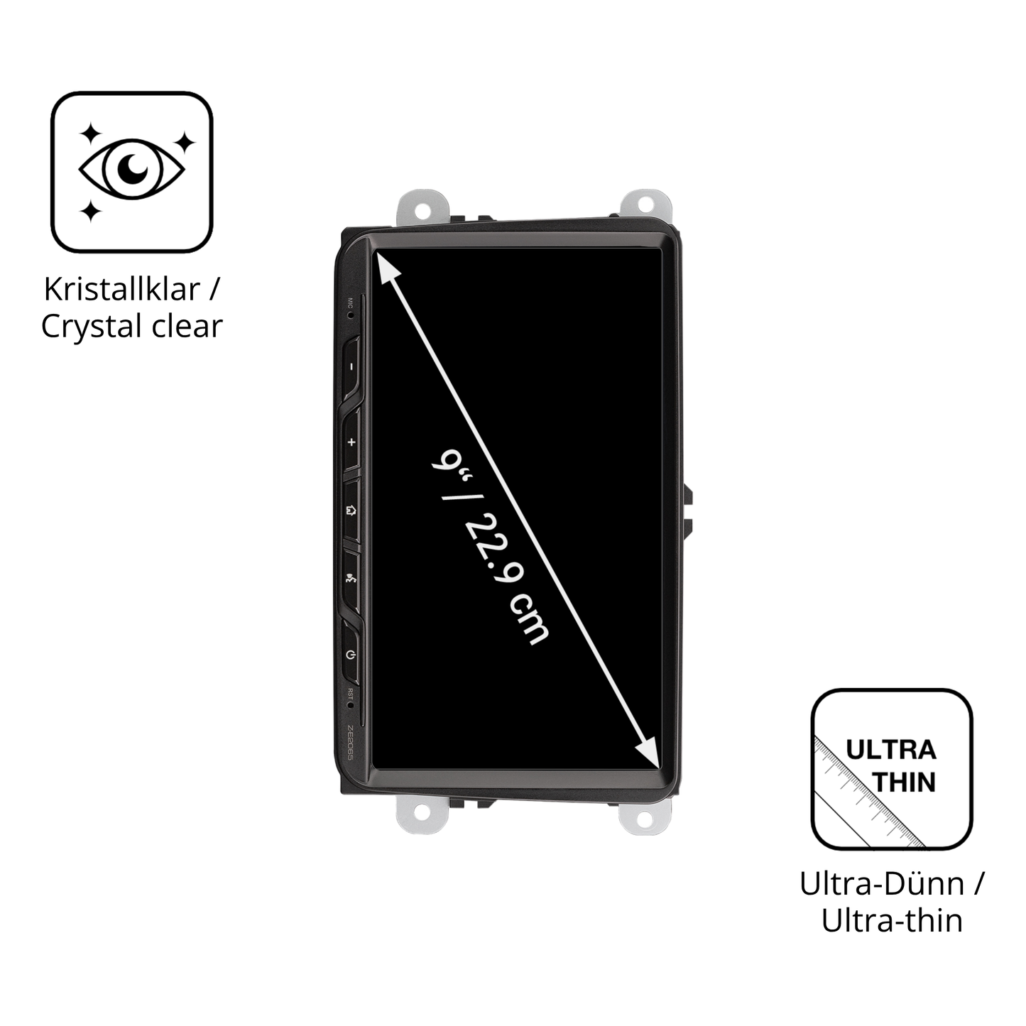 Dünne und klare Folie passend zugeschnitten für Zenec Z-E2065