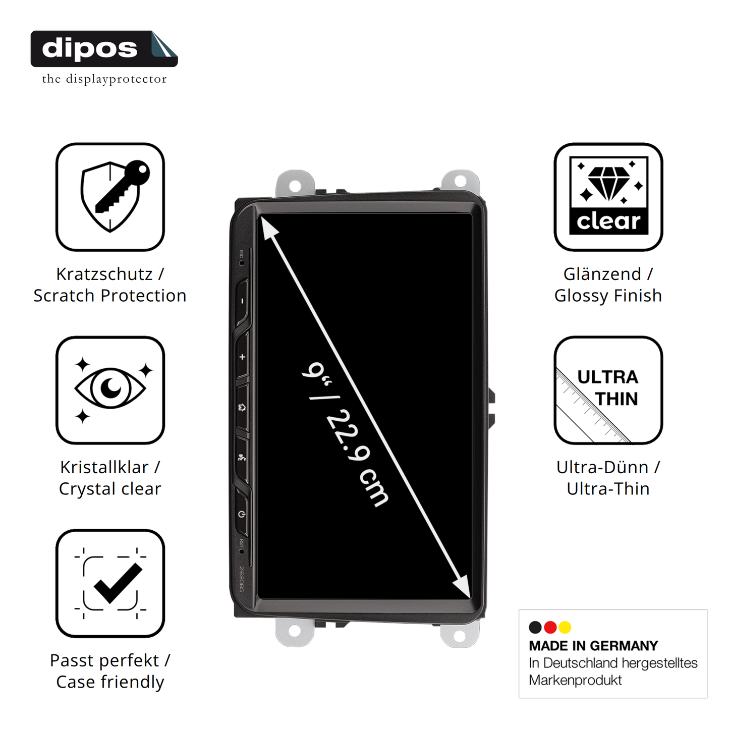 Displayschutz hergestellt in Deutschland, höchste Qualität made in Germany