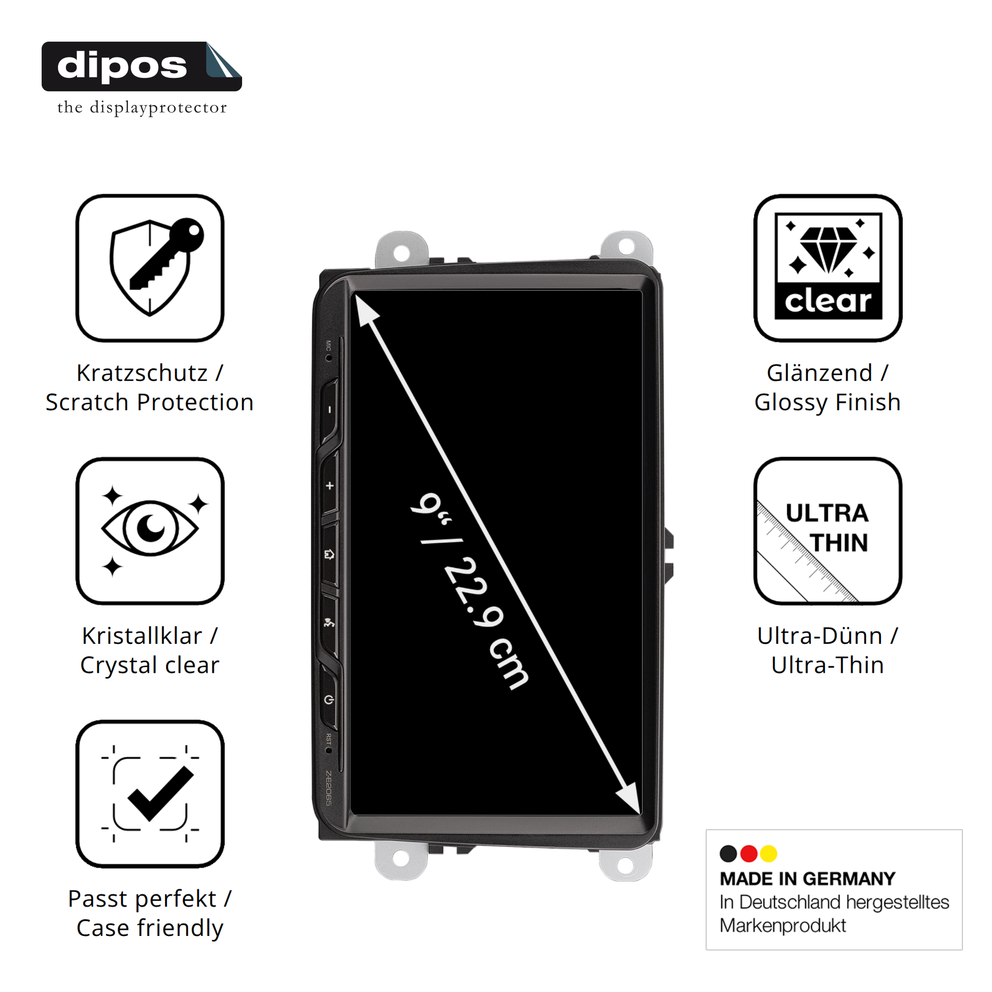 Displayschutz hergestellt in Deutschland, höchste Qualität made in Germany