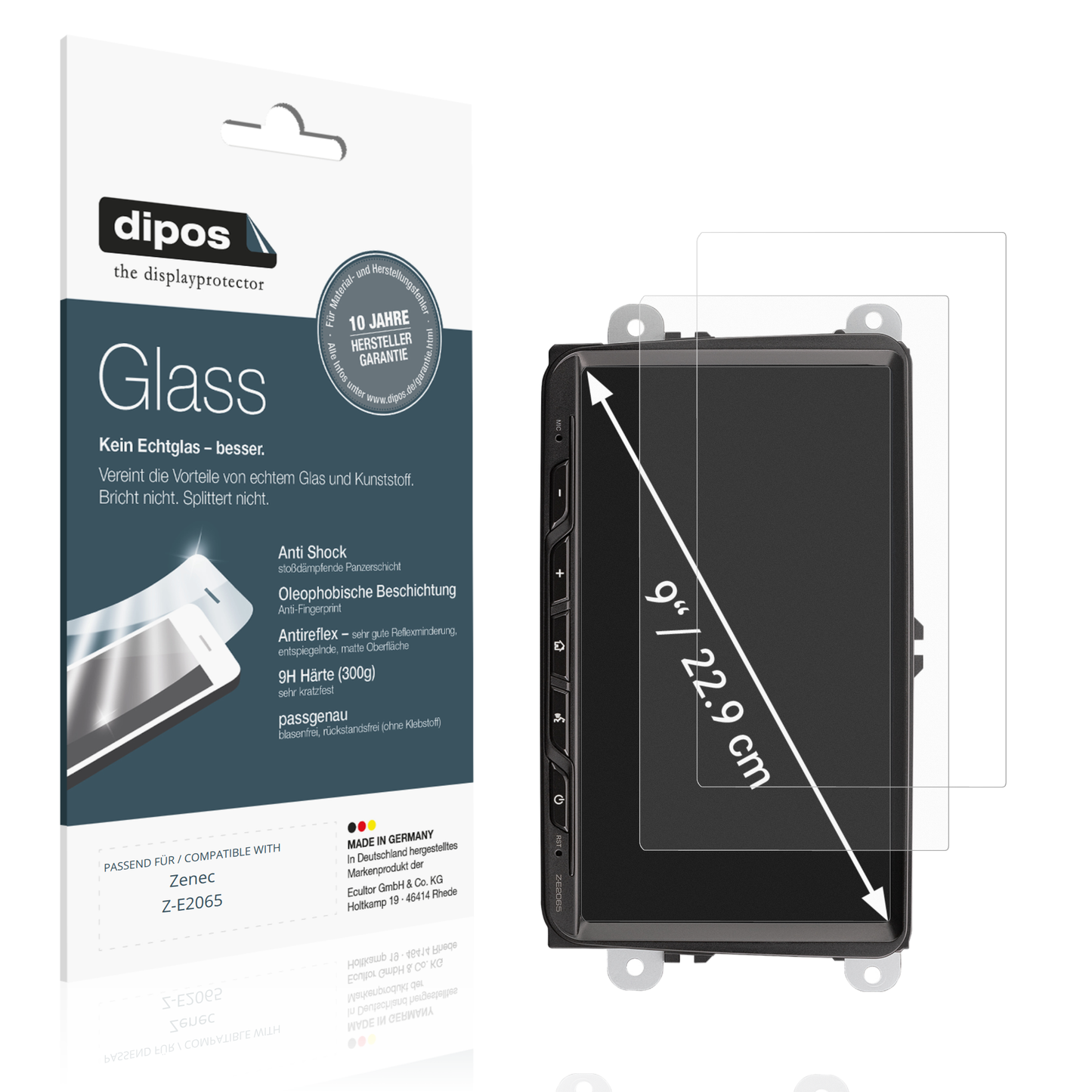 Matte Displayschutzfolie von dipos passend für Zenec Z-E2065, 9H kratzfest und blasenfrei montiert