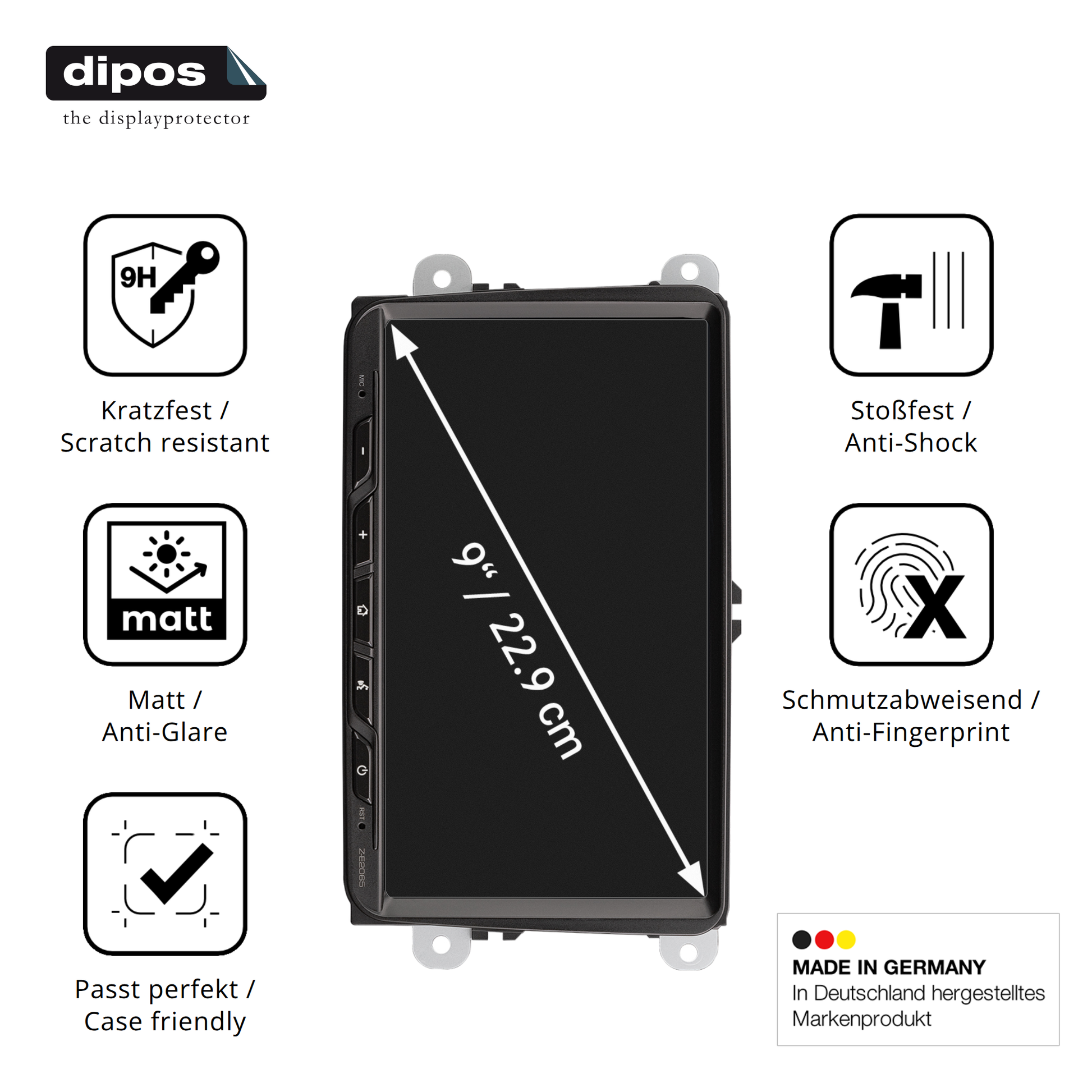 Displayschutz hergestellt in Deutschland, höchste Qualität made in Germany