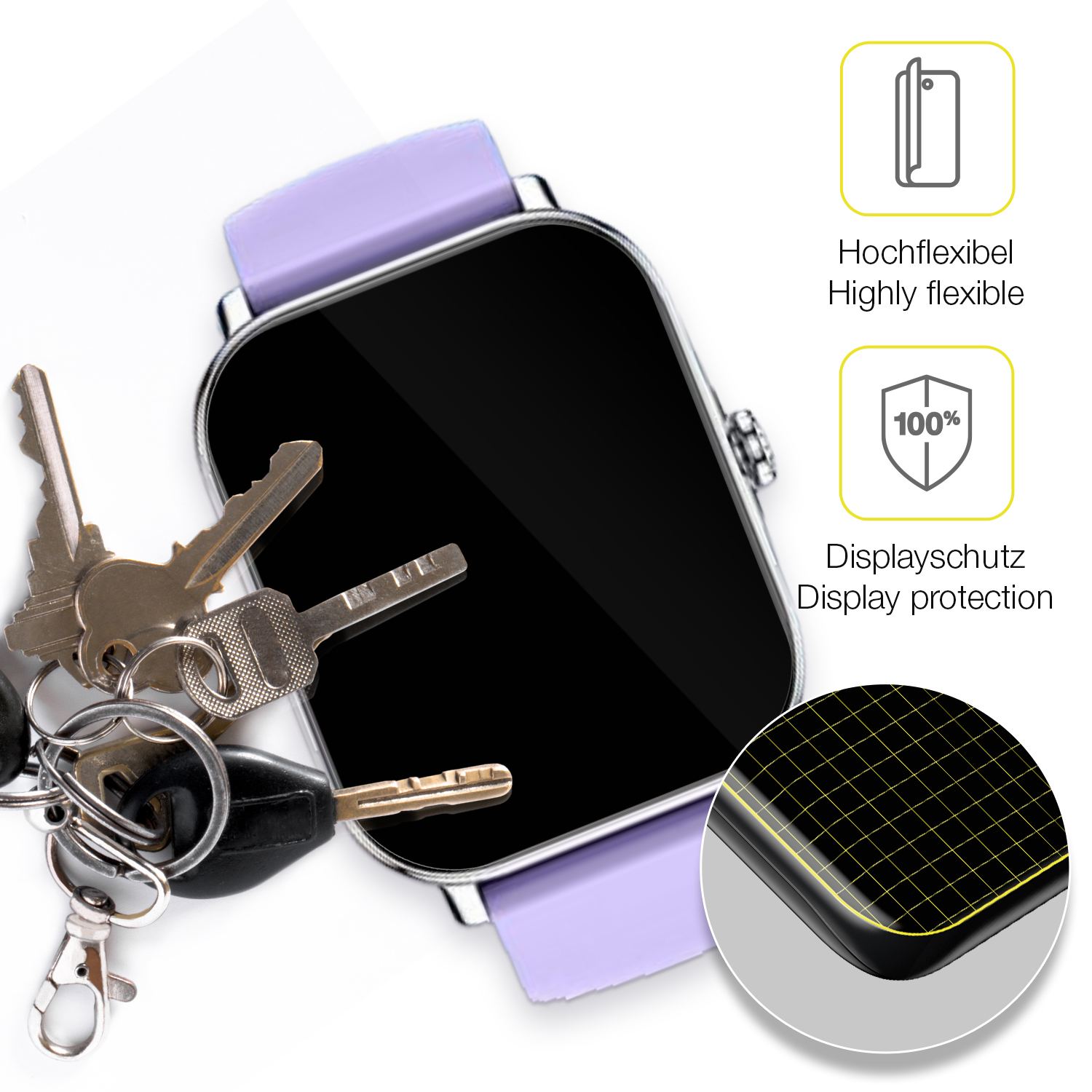 dipos Displayschutz für Zhizhi Smartwatch P90 1.85 Zoll, transparente Oberfläche, geringe Dicke und perfekte Passform