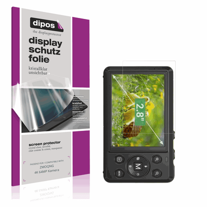 Klare Displayschutzfolie von dipos passend für ZMOQNG 4K 64MP Kamera, präziser Zuschnitt und blasenfrei montiert