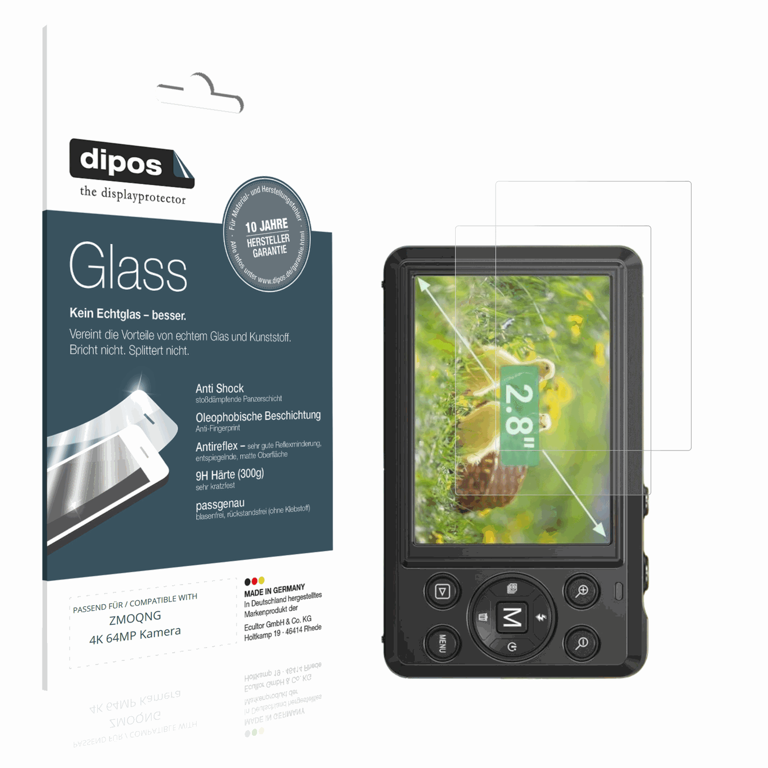 Matte Displayschutzfolie von dipos passend für ZMOQNG 4K 64MP Kamera, 9H kratzfest und blasenfrei montiert