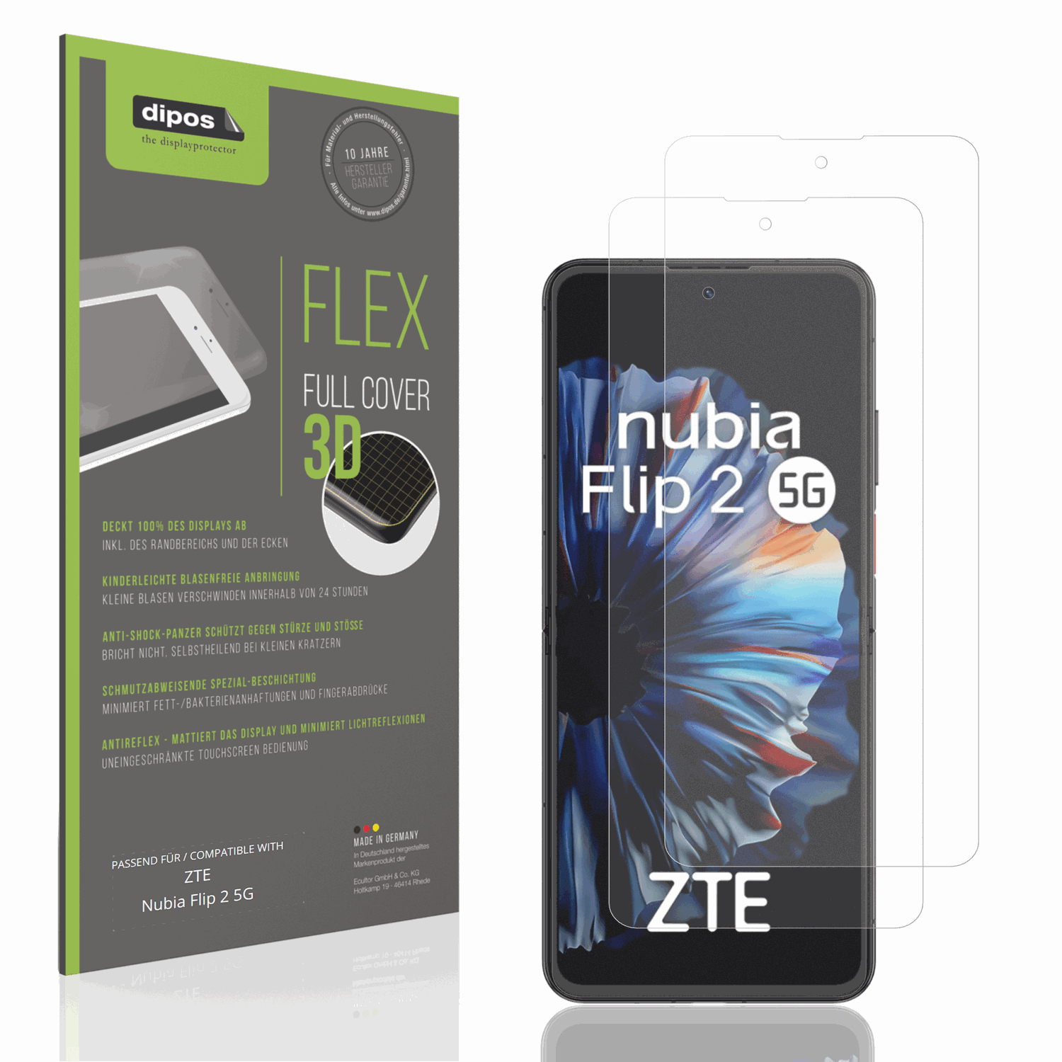 Matte Displayschutzfolie von dipos passend für ZTE Nubia Flip 2 5G, 100% Displayabdeckung und blasenfreie Montage