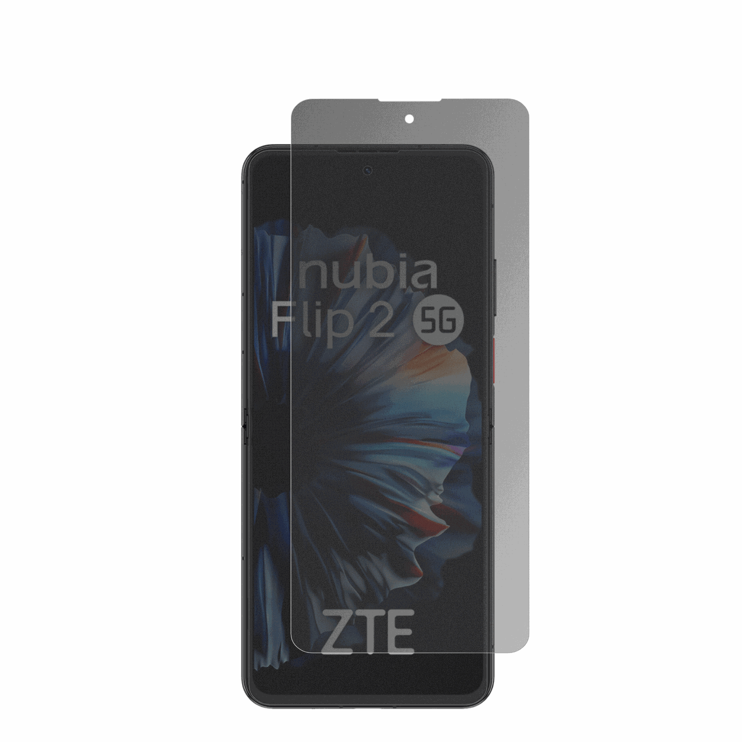 ZTENubia Flip 2 5G mit aufgebrachter dipos Flex Schutzfolie, die seitliche Einblicke blockiert