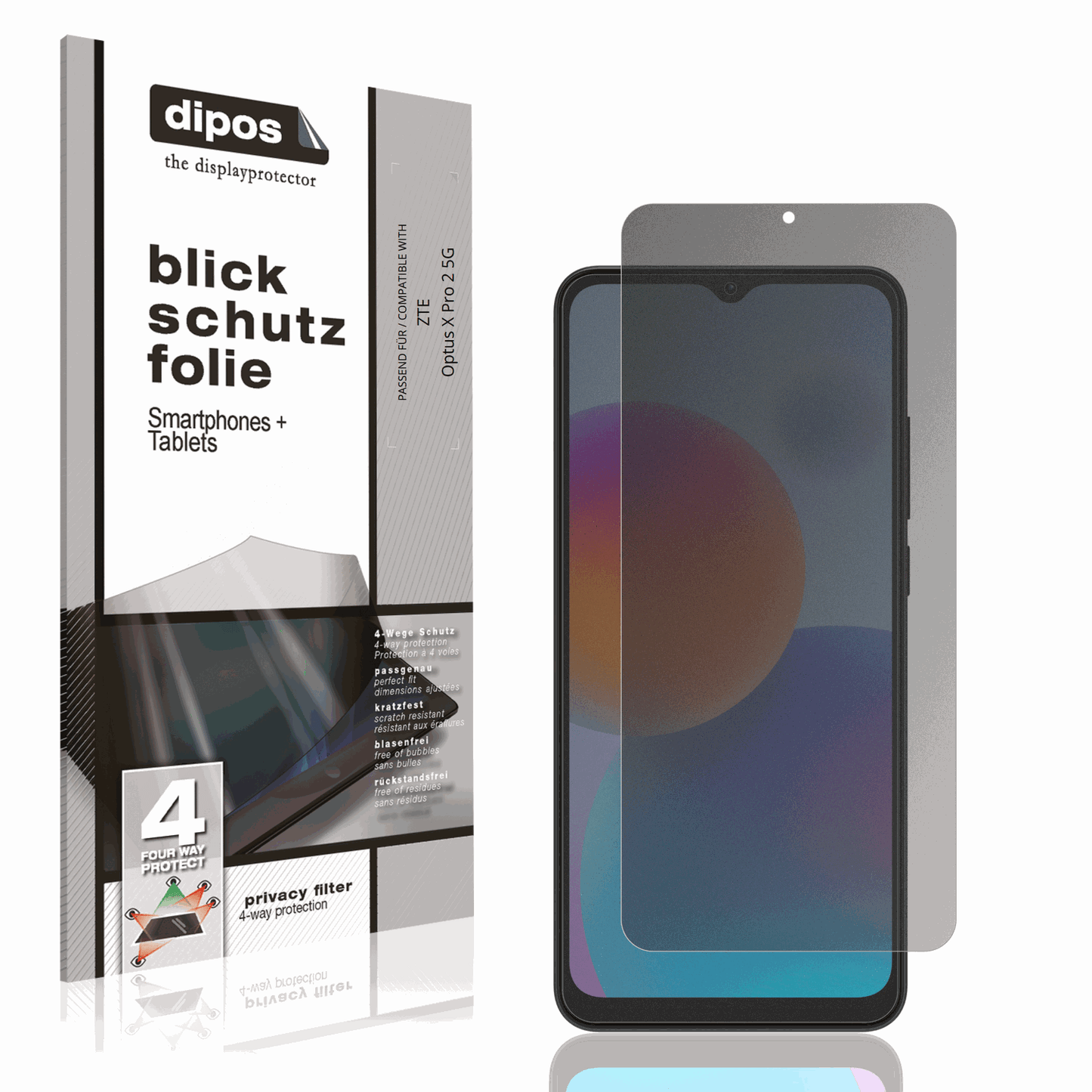 Blickschutzfolie von dipos passend für ZTE Optus X Pro 2 5G, präziser Zuschnitt und blasenfrei montiert